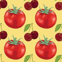 tomate rojo y frutas vector de patrones sin fisuras