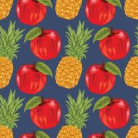pineapple and apple hand draw fruit seamless pattern vector