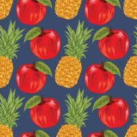 pineapple and apple hand draw fruit seamless pattern vector