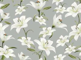 Seamless pattern with white lily design