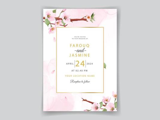 Soft pink sakura wedding invitation card