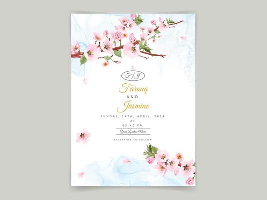 Wedding invitation card with pink sakura design