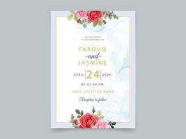 Beautiful red roses wedding invitation vector