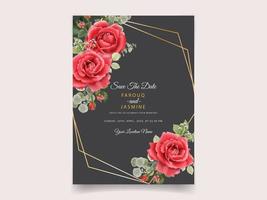 Wedding invitation card red roses design vector