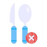 Cutlery with cross sign showcasing no eating icon vector