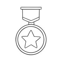 Hand drawn medal doodle. Champion and winner awards medal with ribbon in sketch style.  Vector illustration isolated on white background.