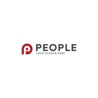 Typographic Logo People, Modern Minimalist Letter P Red Logo. vector