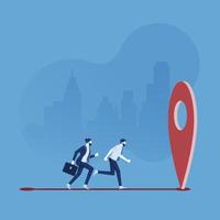 el equipo de negocios corre a los marcadores de ubicación, concepto de ubicación y dirección comercial vector