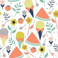 seamless pattern hand drawing dessert and flower. for fabric print, textile, gift wrapping paper vector