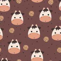 seamless pattern hand drawing cow and cookie. for fabric print, textile, gift wrapping paper vector