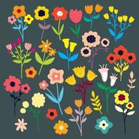 hand drawing cartoon flower and leaves sticker set vector