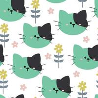 seamless pattern hand drawing cartoon cat and flower. for kids wallpaper, fabric print, textile, gift wrapping paper vector