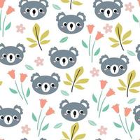 seamless pattern hand drawing cartoon koala, leaves and flower. for kids wallpaper, fabric print, textile, gift wrapping paper vector