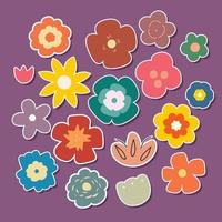 hand drawing cartoon flower and leaves sticker set vector