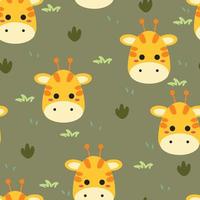 seamless pattern hand drawing giraffe and grass. for fabric print, textile, gift wrapping paper vector