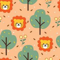 seamless pattern hand drawing lion and plant. for fabric print, textile, gift wrapping paper vector