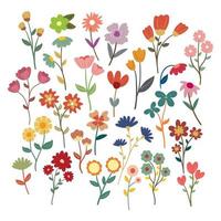 hand drawing cartoon flower and leaves sticker set vector