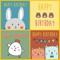 hand drawing animal birthday cards vector