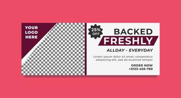 Vector graphic of web banner design with maroon and white color scheme. Perfect for cake or baking product promotion