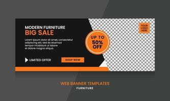 gráfico vectorial de diseño de banner web con esquema de color negro, naranja y blanco. perfecto para la promoción de muebles o productos electrónicos vector