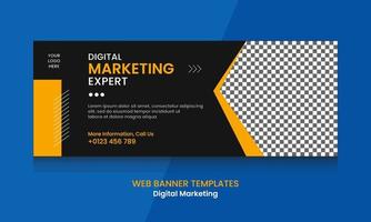 gráfico vectorial de diseño de banner web con esquema de color negro, naranja y blanco. perfecto para la promoción de la agencia de marketing digital vector