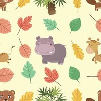 Seamless doodle wild animals cartoon pattern vector