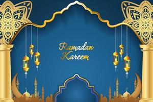 Ramadan Kareem Islamic background blue color with element vector