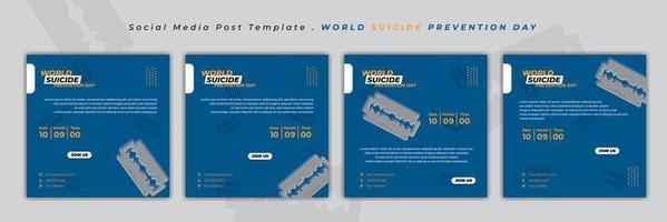World Suicide Prevention Day with razor blade design. Set of social media template with blue design. vector