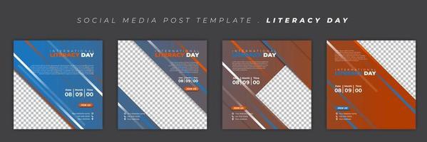 Set of Social media post template with orange and blue geometric background. International Literacy day template design.. vector