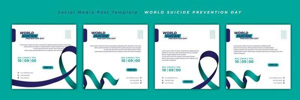 World Suicide Prevention Day with ribbon design. Set of social media template with white, green and purple design. vector