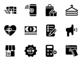 conjunto de iconos de vector negro, aislado sobre fondo blanco. ilustración plana sobre un tema de compras