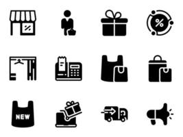 Set of black vector icons, isolated against white background. Flat illustration on a theme shopping