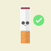 mascota de personaje de cigarrillo aislada en el fondo, ilustración de cigarrillos, imagen prediseñada simple de cigarrillos, icono de zona de fumadores en estilo plano. vector