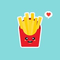 Funny cartoon french fries on paper cup for fast food or cafe menu themes design. Isolated on color background vector