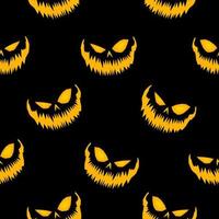 Halloween seamless pattern. Vector seamless pattern with lit Jack-O-Lantern faces on a black background.