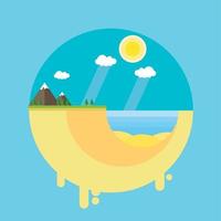 Vector illustration mountain, sea, and the beach flat style