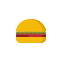 Delicious hamburger. Vector flat design burger icon. Burger with salad, tomatoes, cheese and cutlet. Fast food. Vector illustration