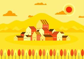 village and hills flat landscape vector