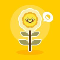 happy sunflower character mascot flat design vector illustration