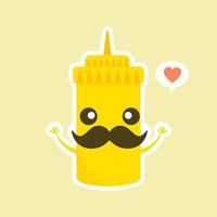 Cute Mustard Yellow Sauce Bottle Vector Illustration Cartoon Smile