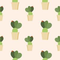 Seamless cactus pattern, succulent potted on soft color background. For fabric, packaging, box, cardboard, packaging paper. Cartoon style vector. Cacti flat design on pastel colors vector