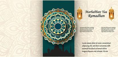 Greeting card, invitation for Muslim holiday Ramadan Kareem. Close-up star shape pattern. Vector illustration background, web banner,sale, modern design