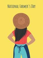 día nacional del agricultor. mujer en delantal y sombrero de paja. ilustración vectorial en estilo plano vector