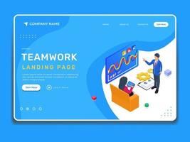 Isometric teamwork concept landing page vector