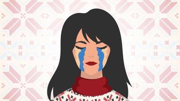 The girl cries in the color of the flag of Ukraine. Pray for peace in Ukraine. Vector. vector