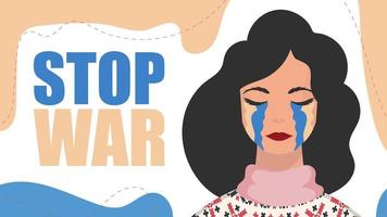 Stop war. The girl sheds tears with the color of the Ukrainian flag. Vector. vector