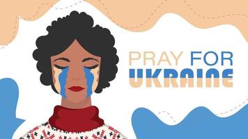 Pray for Ukraine. The girl sheds tears in the color of the flag of Ukraine. Vector. vector