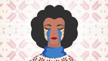 The girl cries with the color of the Ukrainian flag. Pray for Ukraine. Vector illustration.