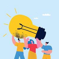 Creative work, brainstorming and ideas, innovative and unique solutions, teamwork, education and learning concept. Business start concept, flat vector illustration design