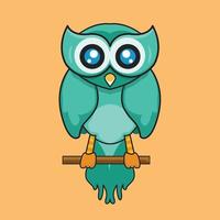 Green owl mascot cartoon illustration. flat cartoon style Free Vector